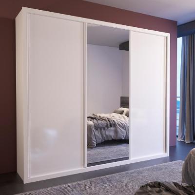 Guarda Roupa Casal Urban C- Espelho 3 Portas de Correr 4 Gavetas MDF Branco Bom Pastor Móveis 245CM