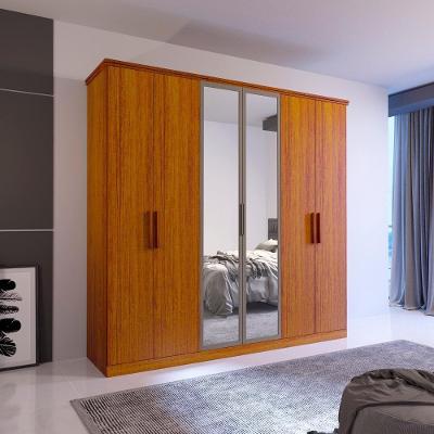 Guarda Roupa Casal Martin 6 Portas de Bater 4 Gavetas MDF com Espelho Amadeirado Naturale Bom Pastor
