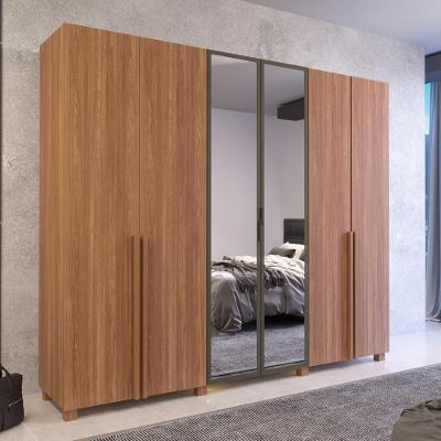 Guarda Roupa Casal BP 03 6 Portas de Bater 4 Gavetas MDF-MDP Nogal BP Bom Pastor Móveis