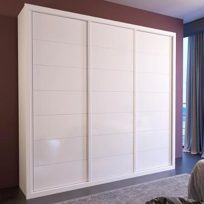 Guarda Roupa Casal Fusion 3 Portas Correr 4 Gavetas MDF Branco Brilhante Bom Pastor Móveis 205CM