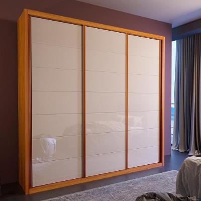 Guarda Roupa Casal Fusion 3 Portas de Correr 4 Gavetas MDF Naturale-off Bom Pastor Móveis 205CM