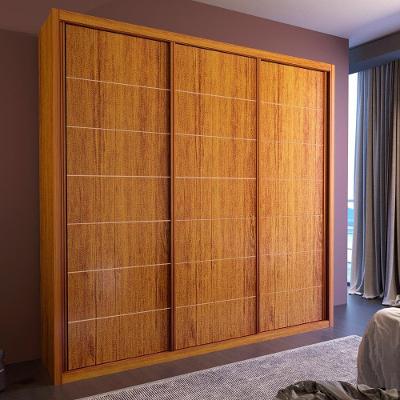 Guarda Roupa Casal Fusion 3 Portas de Correr 4 Gavetas MDF Naturale Bom Pastor Móveis 205CM
