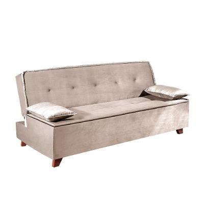 Sofá Cama Zoe 2 Lugares Retrátil e Reclinável 185CM Bege Veludo Bom Pastor