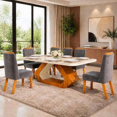 Sala de Jantar Lottus Tampo em MDF e Vidro Cadeiras Cinza 160CM Bom Pastor Móveis