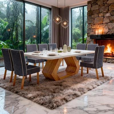 Sala de Jantar Lottus 8 Cadeiras Tampo MDF Off-white 220CM Bom Pastor Móveis