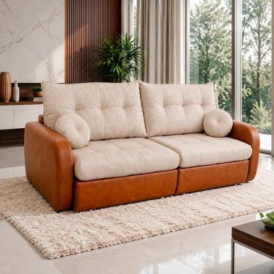 Sofá Cama Napoli 3 Lugares Retrátil 215CM Caramelo Linho Bom Pastor Móveis