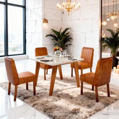 Sala de Jantar Mavie 90x90 Off 4 Lugares Tampo em MDF Caramelo 90CM Bom Pastor Móveis