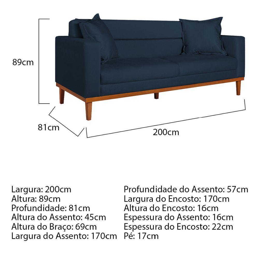 Sofá 2 Lugares Viena Suede Azul Marinho - 8