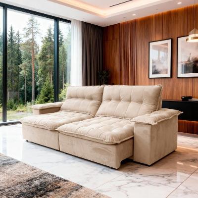 Sofá Eco Bp Bege Veludo Luxo 3 Lugares Retrátil e Reclinável 230CM