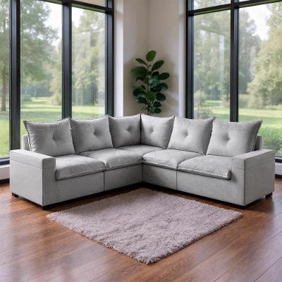 Sofá de Canto Tera Luxo 5 Lugares Reclinável 524CM Cinza Linho