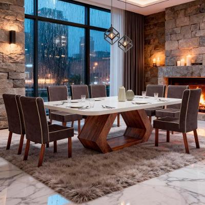 Sala de Jantar Lottus 8 Cadeiras Tampo MDF Base Amêndoa Marrom Bom Pastor