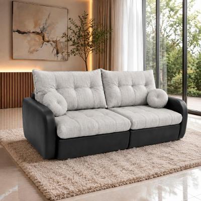 Sofá Cama Napoli 3 Lugares Retrátil 215CM Cinza Linho com Preto Bom Pastor Móveis