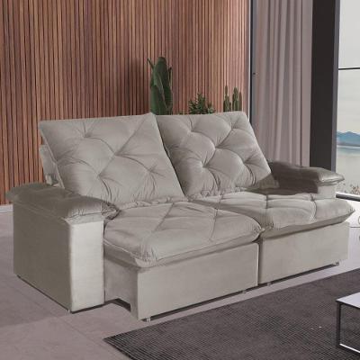 Sofá com Chaise Canyon 5 Lugares Retrátil e Reclinável 290CM Bege Veludo Bom Pastor Móveis