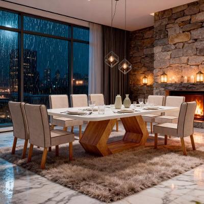Sala de Jantar Lottus 8 Cadeiras Tampo em MDF Off-white 220CM Bom Pastor Móveis