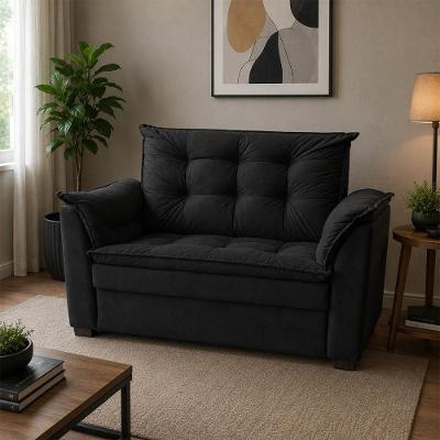 Sofá Alice 2 Lugares Fixo Confortável Suede Preto Império Decor 140CM