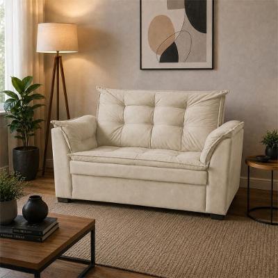 Sofá Alice 2 Lugares Fixo Confortável Suede Espuma D28 Bege Império Decor 140CM
