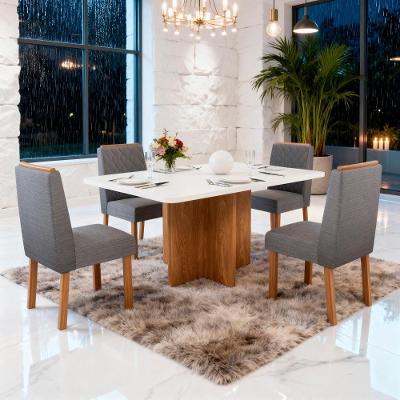 Sala de Jantar Agile 130x90 4 Lugares Tampo MDF Cadeiras Linho Chumbo 130CM Bom Pastor Móveis