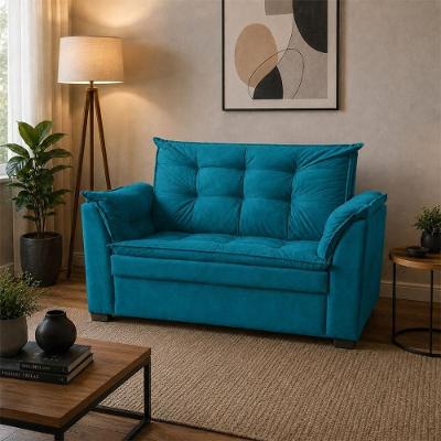 Sofá Alice 2 Lugares Confortável Suede Espuma D-28 Turquesa Império Decor 140CM