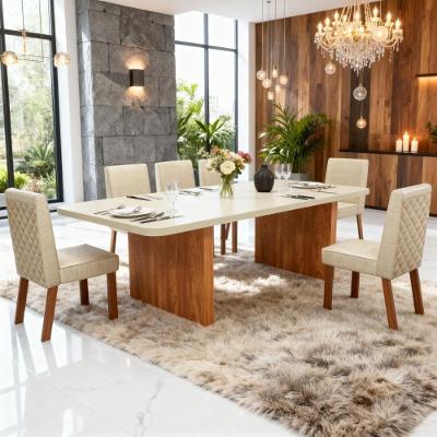 Sala de Jantar Creta 6 Lugares Tampo em MDF com Cadeiras Yara Marrom 180CM Bom Pastor Móveis