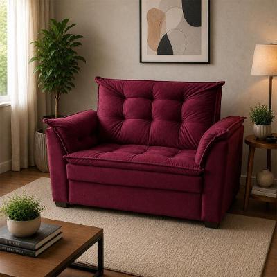 Sofá Alice 2 Lugares Fixo Suede com Espuma D28 Bordô Império Decor 140CM