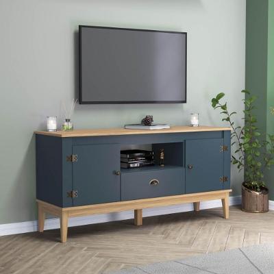 Rack para TV Rack Tv Até 60 Polegadas 135CM MDP com Nicho 2 Portas 1 Gaveta Mel Petróleo