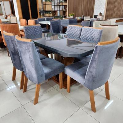 Sala de Jantar Aurora Tampo em MDF com Vidro Grafite 160CM Bom Pastor Móveis