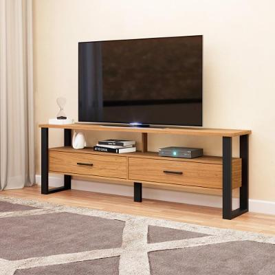 Rack para TV Rack Bancada 1,80m para Tv Industrial 65" 180CM MDF Preto Fosco com Freijó Pradel