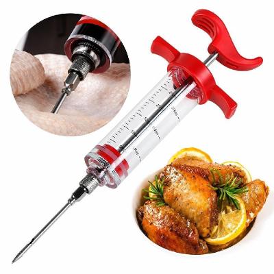 Seringa Injetora de Temperos Profissional Acrílico e Polipropileno Corpo Transparente Aço Inox 30ML