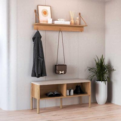 Sapateira Banco Estofado 93CM MDP Hanover com Prateleira e Ganchos