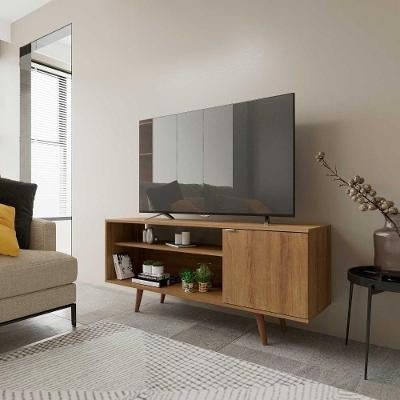 Rack para TV Rack Retrô para Sala e Tv com 1 Porta e 2 Nichos 1,36 m 42 Polegadas MDP Amêndoa Tecno
