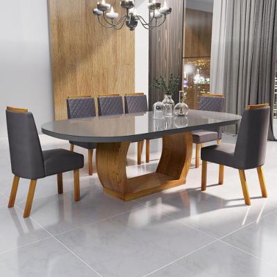 Sala de Jantar Mel 6 Lugares Tampo em MDF com Vidro Grafite 196CM Bom Pastor Móveis