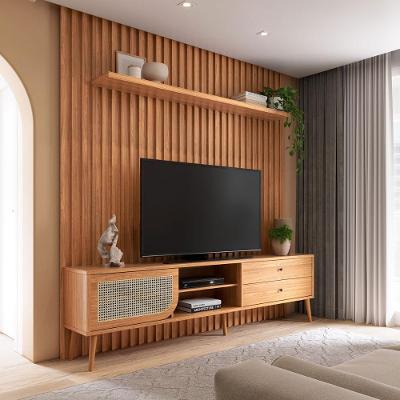 Rack para TV Retrô Painel Ripado 2 Gavetas 228CM MDF Freijó Dalla Costa Móveis
