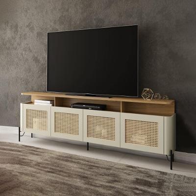 Rack para TV Bend 180CM MDF com Porta Sextavada Pés de Metal Louro e Luna com Preto