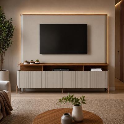Rack com Painel para TV Bend 180CM MDF Portas Brise Louro e Luna com Dourado Casa Lar Shop