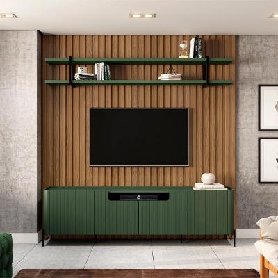 Rack com Painel para TV Rack Brise e Ripado 240CM MDF Louro e Musgo com Preto Casa Lar Shop