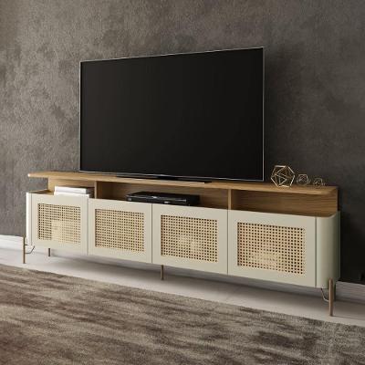 Rack para TV Bend 180CM MDF Porta Sextavada Louro e Luna com Dourado Casa Lar Shop