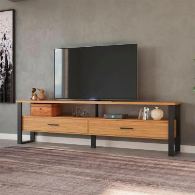 Rack para TV Bancada Industrial 220CM MDF Preto Fosco Freijó Pradel Móveis