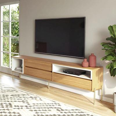 Rack para Sala Rack para Sala de Estar com Pés Metálicos MDF 3 Gavetas Freijó com Off White Dalla