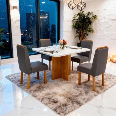 Sala de Jantar Agile 90x90 4 Lugares Tampo em MDF Cadeiras Viena Linho Chumbo 90CM Bom Pastor Móveis
