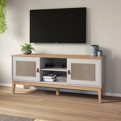 Rack para TV Trama 60 Polegadas 135CM MDP Portas 3D Palhinha Mel Off White