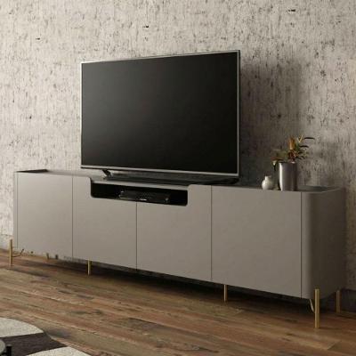 Rack para Sala Bend 220CM MDF 4 Portas Lisas Grigio com Dourado Casa Lar Shop
