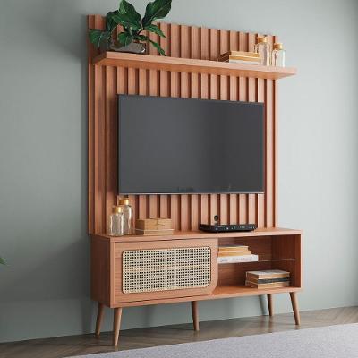 Rack com Painel para TV Rack Retrô com Prateleira em Vidro MDF Freijó Dalla Costa Móveis