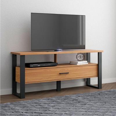 Rack para TV Rack Bancada para Tv Industrial Dalla Costa 55 Polegadas MDF Preto Fosco com Freijó
