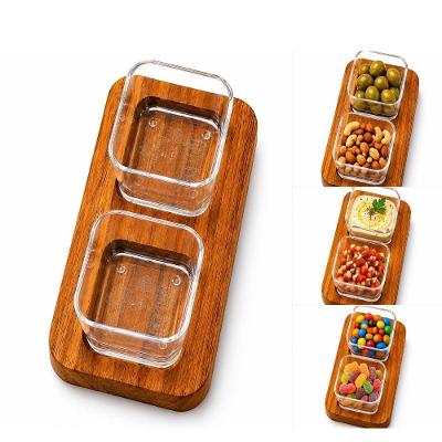 Petisqueira Kit Tabua com 2 Molheiras em Teca para Petiscos e Aperitivos Amadeirado Yeet