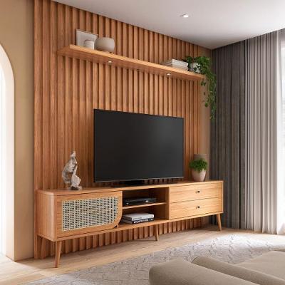 Rack com Painel para TV Rack Retrô 2 Gavetas com Led Spot 2,5 m 228CM MDF Freijó Dalla Costa