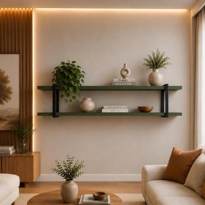 Prateleira Suspensa Multiuso Smart MDF Estilo Industrial Sala Verde Musgo com Preto Casa Lar Shop