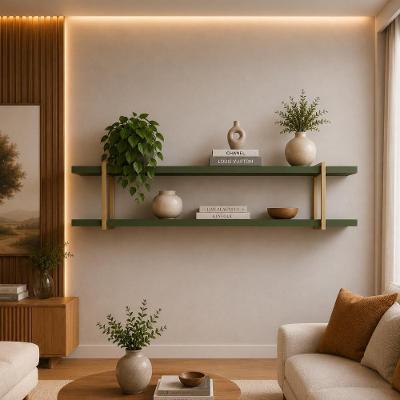 Prateleira Suspensa Multiuso Casa Lar Shop Smart MDF 260CM Verde Musgo com Dourado