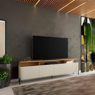 Rack para Sala Bend 180CM MDF Portas Brise Louro e Luna com Preto Casa Lar Shop