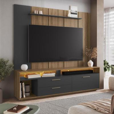Rack com Painel para TV 75 Polegadas 200CM MDP com Gavetas Iluminação LED