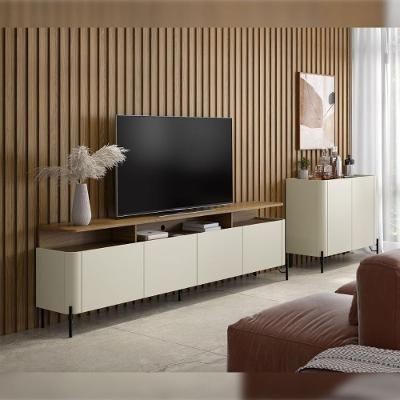 Rack com Painel e Buffet com Pés em Metal 360CM MDF Louro e Luna com Preto com Suporte para TV Casa